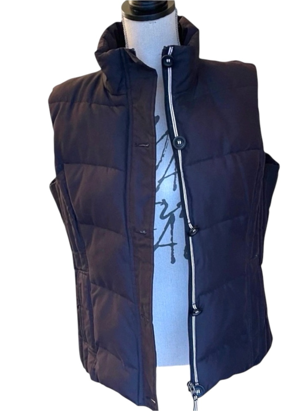 Per Una (Marks & Spencer) Black Button Front Puffer Vest (L)